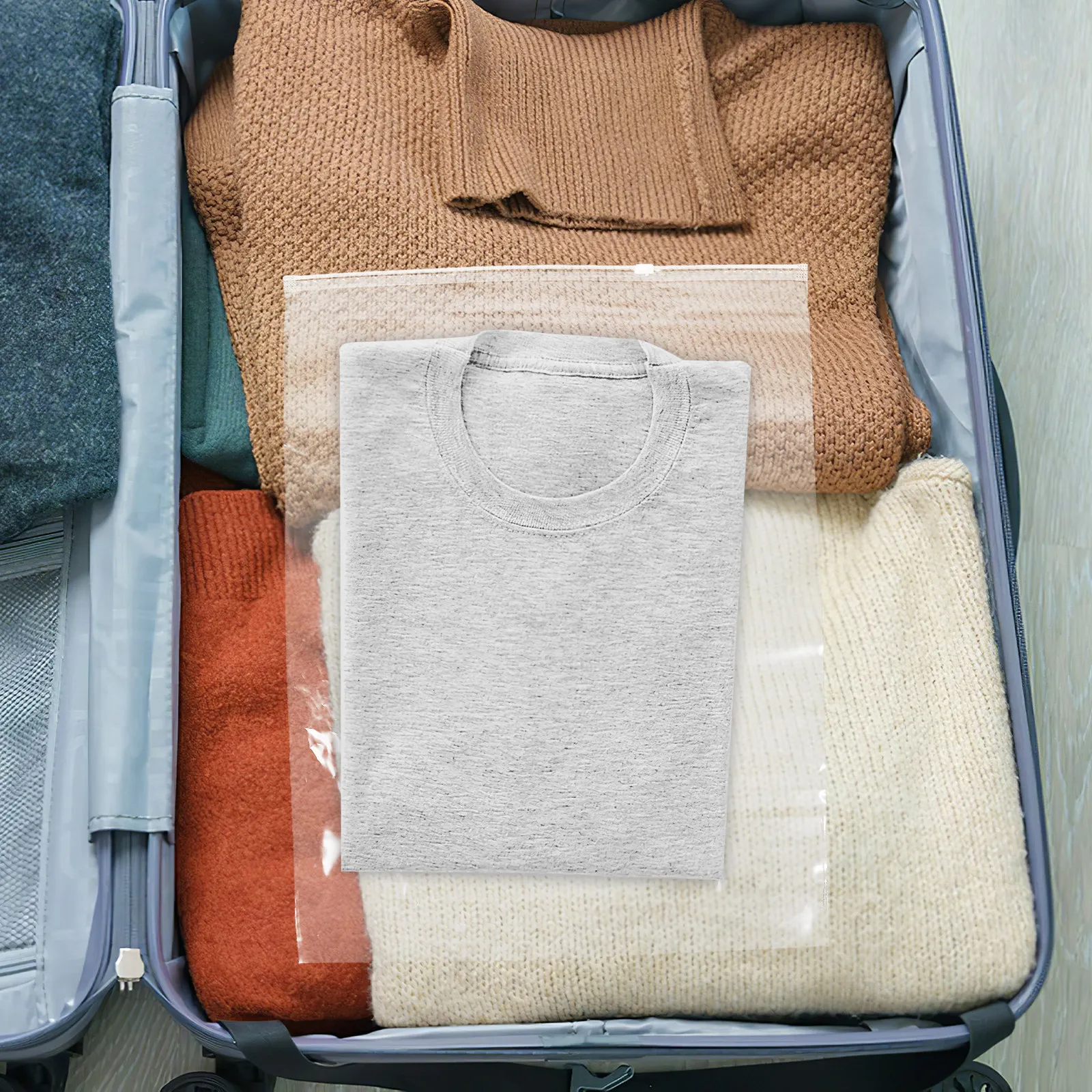 

50Pcs Dustproof Storage Bags Clear Zipper Resealable Plastic Bags for Clothes Shoes Travel Packing Organizer Waterproof