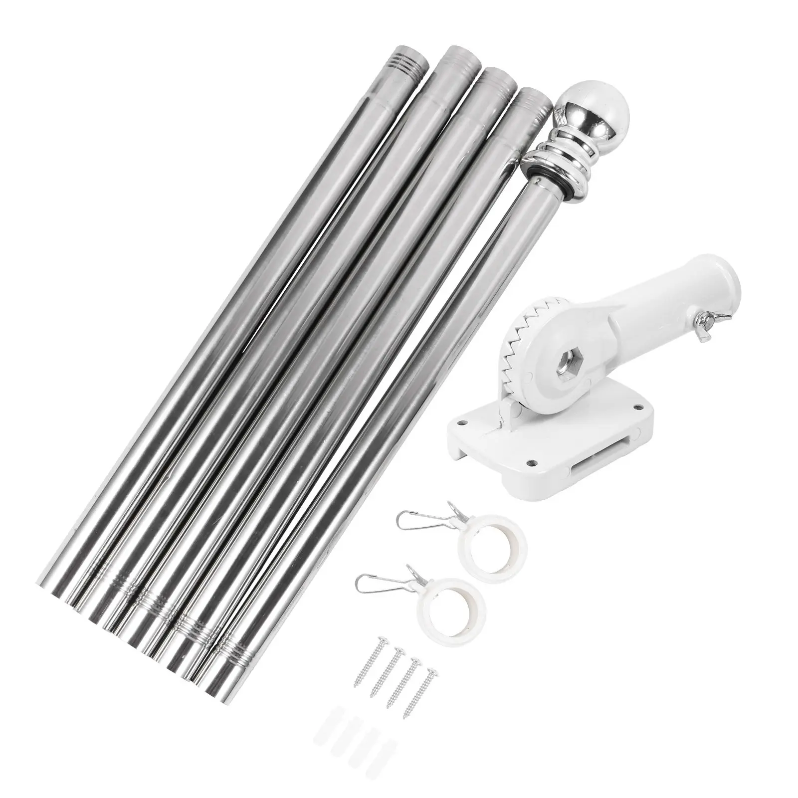 1Set 1.8m Adjustable Alloy Flagpole Kit Rotating Flag Pole with Wall Yard Roof Truck Mount Bracket Weatherproof Rustproof