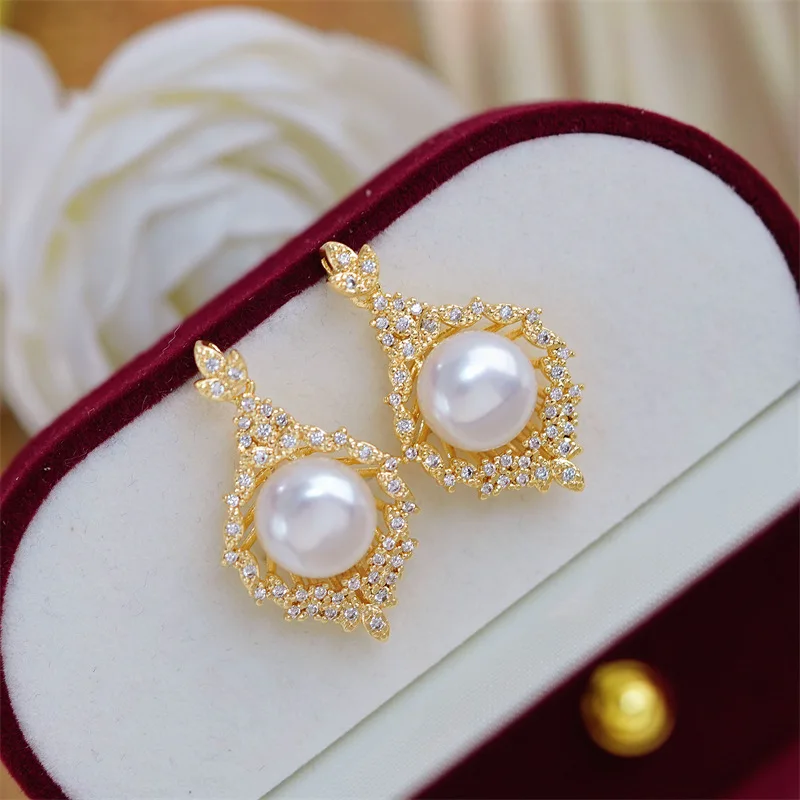 18K gold-plated vine AAA  11-12mm 9-10mm 10-11mm Gorgeous  South Sea White bread pearl earring 925s... gift box