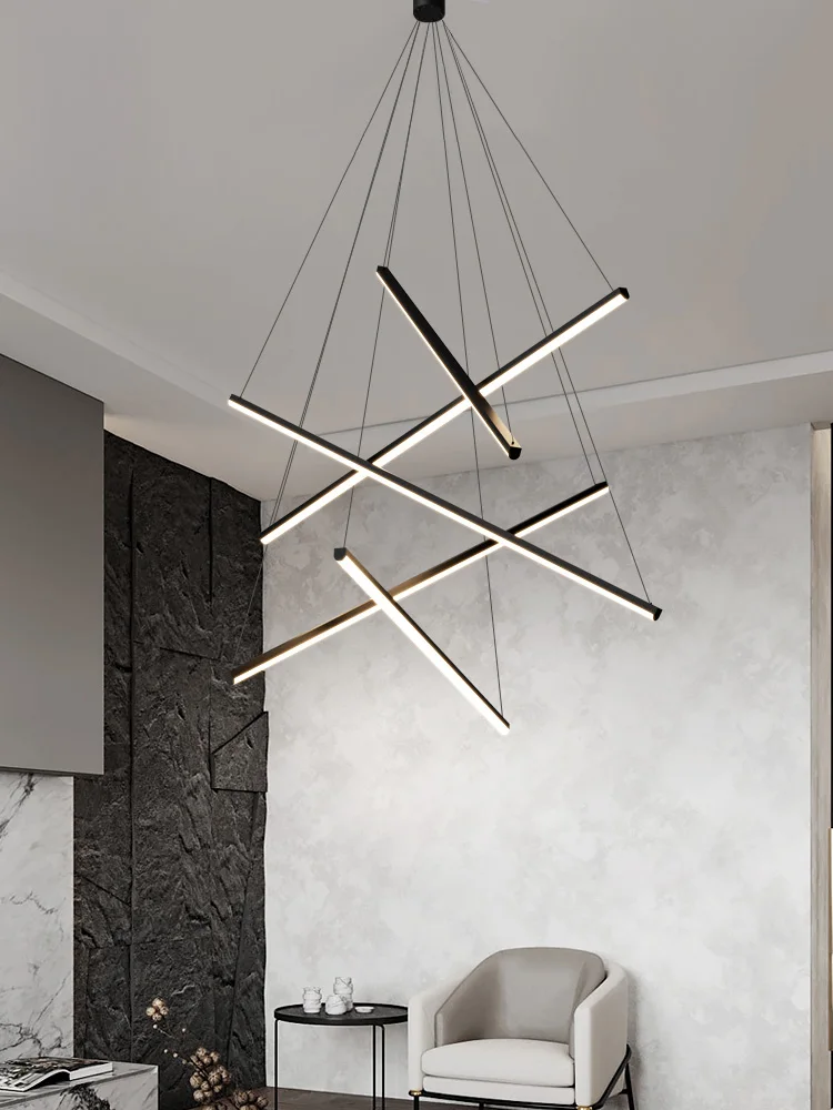 Stair chandelier Nordic modern minimalist villa duplex LED line lamp personality creative restaurant room lights