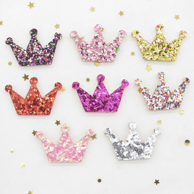 20Pcs Glitter Fabric Padded Appliques Sequins Crown Patches for Crafts Clothes DIY Hair Clips Wall Sticker Cake Decor