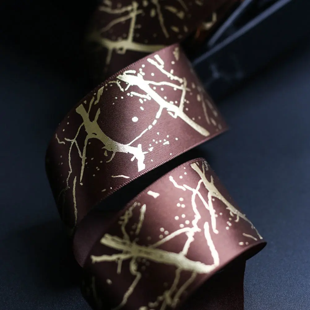 

2 Rolls Gold Stamping Packaging Belt Polyester Packing Birthday Ribbon Wrapping Decorative DIY Crafts Gift Box Package
