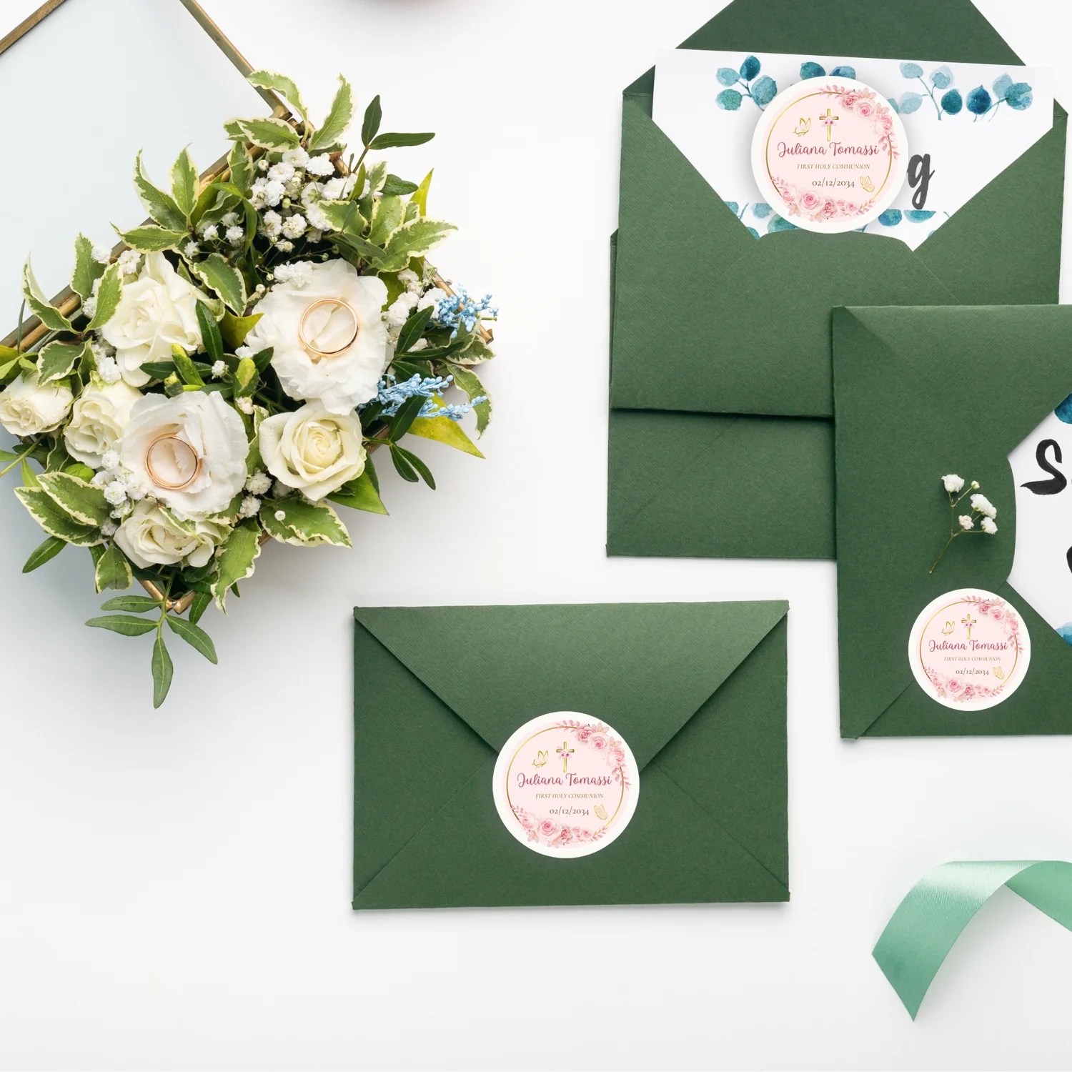 ملصقات لصالح المناولة المقدسة الأولى، صليب أخضر للمناولة المقدسة الأولى، شكرًا لك على ملصقات مخصصة للمعمودية