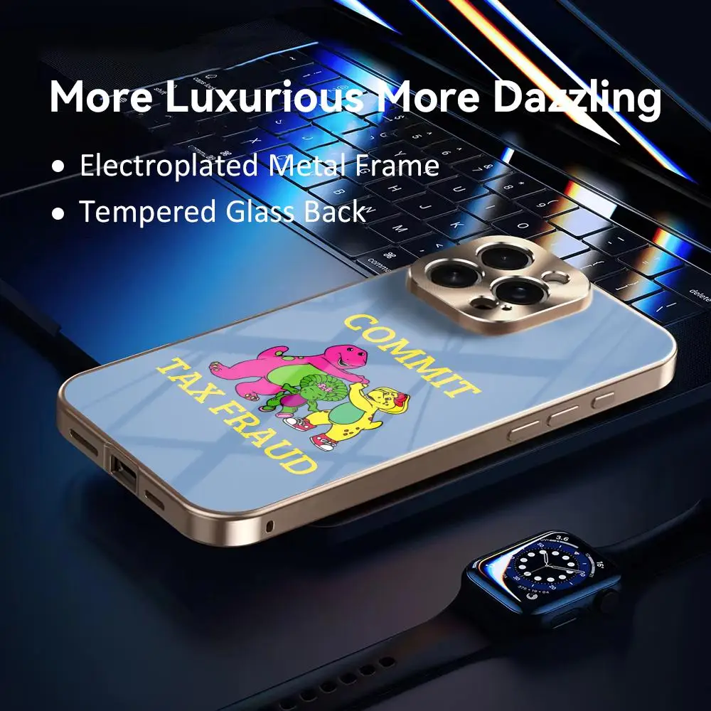 Barney C-Commit Tax Fraud Phone Case For iPhone 17 16 15 14 13 Pro Max Plus Electroplated Metal Case Glass Back Cover - view 3