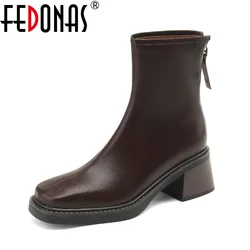 FEDONAS moda donna stivaletti in vera pelle con tacco alto caldo autunno inverno décolleté da ufficio stivali corti scarpe con cerniera