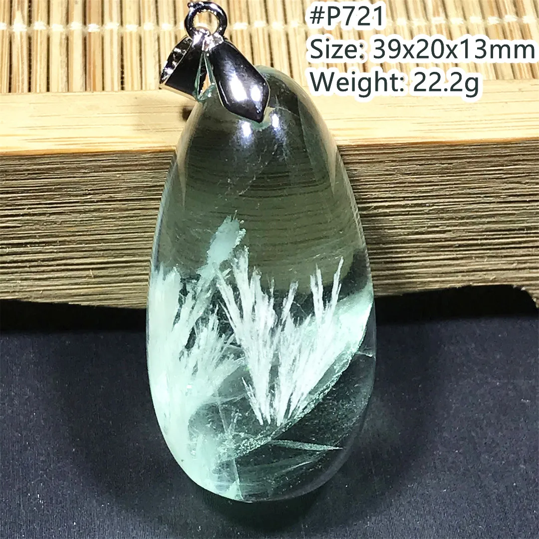 Top Natural Green Feather Fluorite Crystal Pendant Jewelry For Women Men Healing Water Drop Beads Silver Beautiful Gemstone AAAA