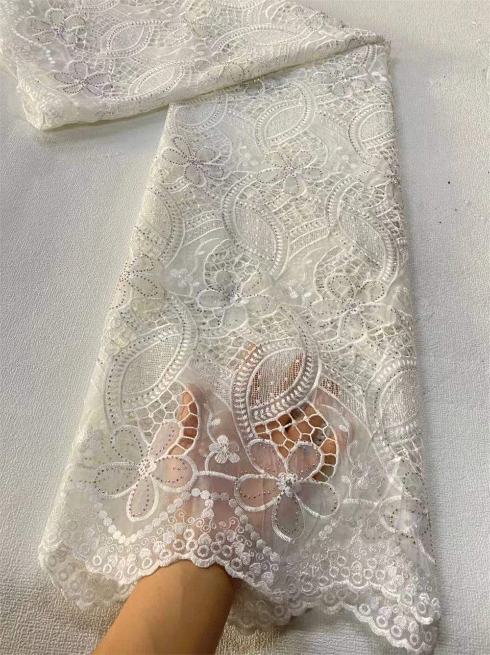 قماش دانتيل أفريقي 2025، مواد أقمشة قطنية للملابس، بالمتر، تطريز، حجر الراين، فساتين الحفلات، تول، 5 ياردات