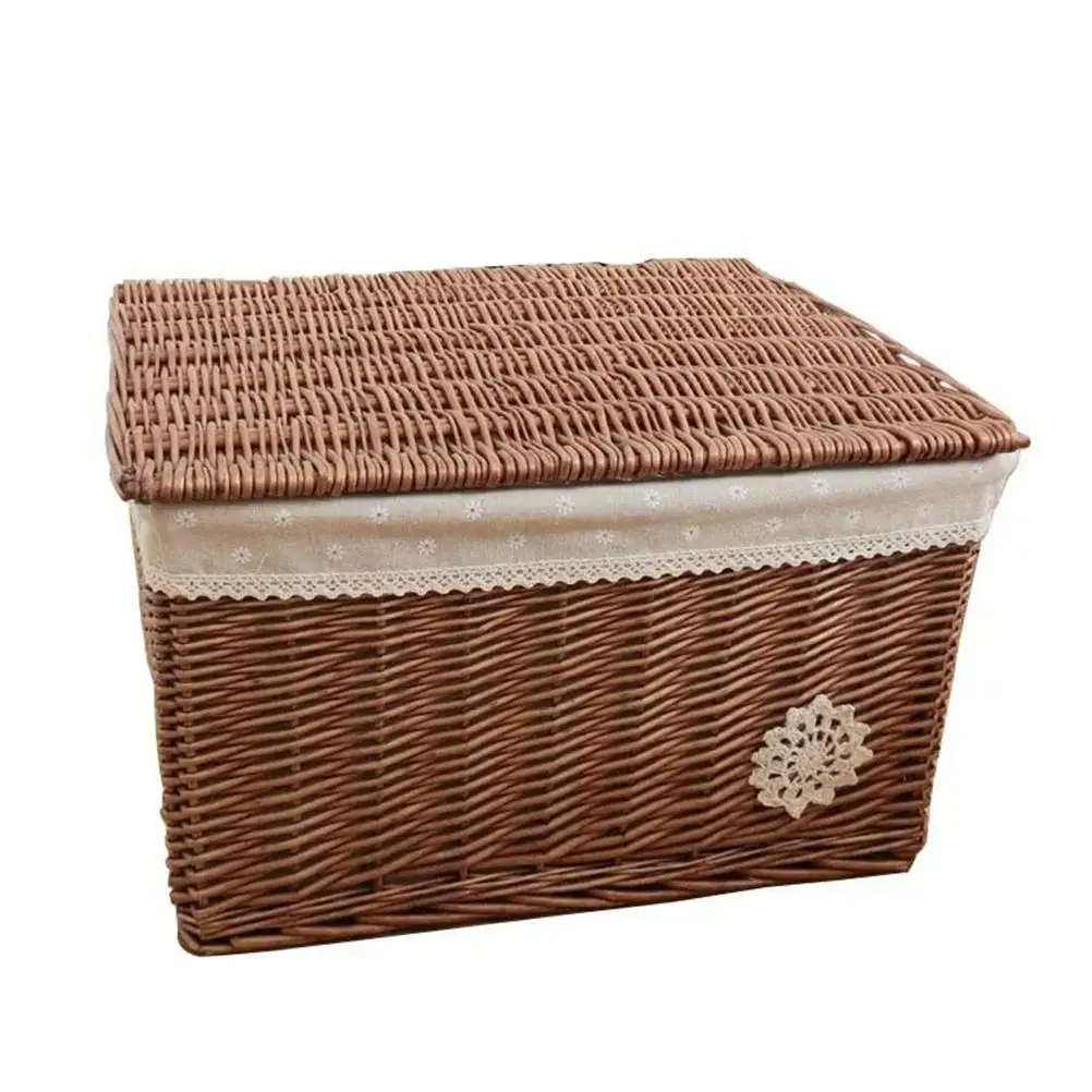 

Natural Wicker Woven Basket Rattan Storage Box Decor Country Style Multifunctional Container