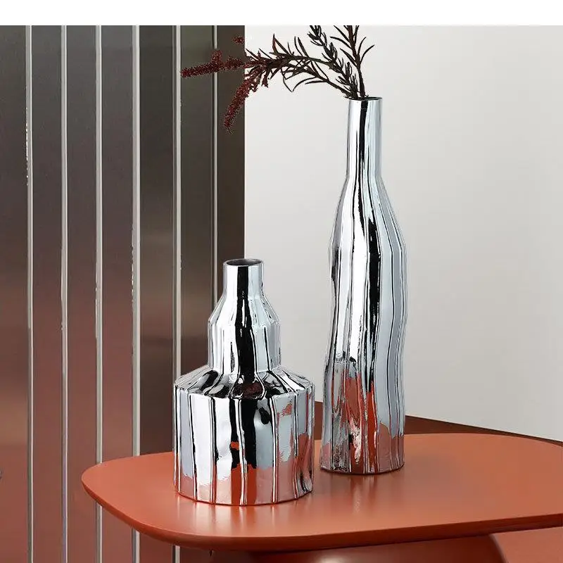 Silver-plated Twist Crafts Ceramic Vase Desk Decoration Abstract Geometric Floral Flower Pots Decorative Arrangement
