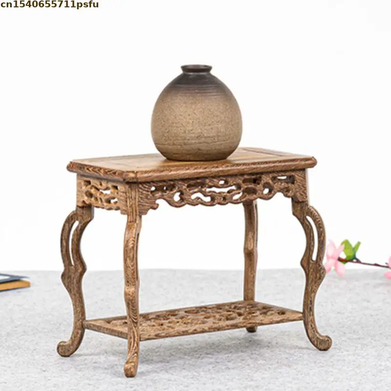 2 Types Furniture Shape Wooden Base Crafts Tea Sets Pedestal Standing Flower Bonsai Plant Decor Shelf Buddha Incense Vase Stand