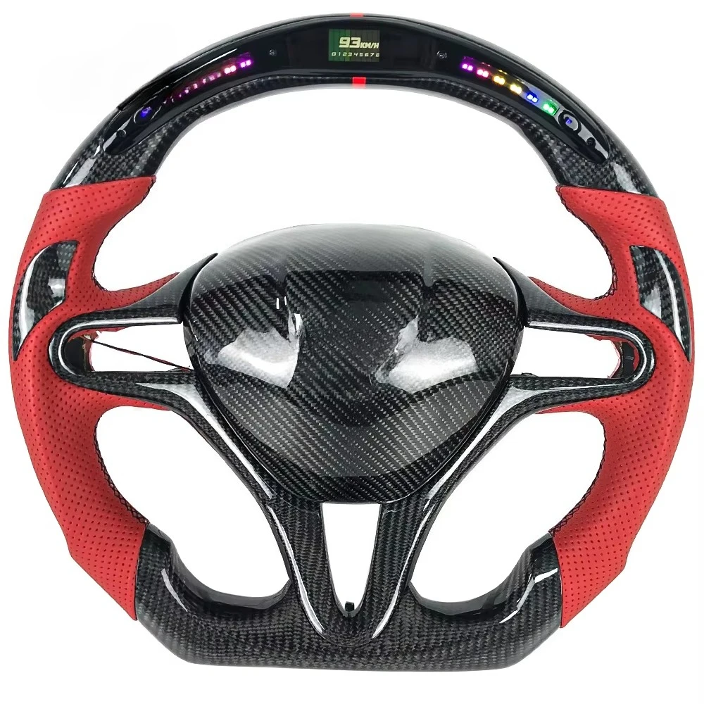 

For Custom LED Carbon Fiber Perforated Leather Steering Wheel Car Accessories