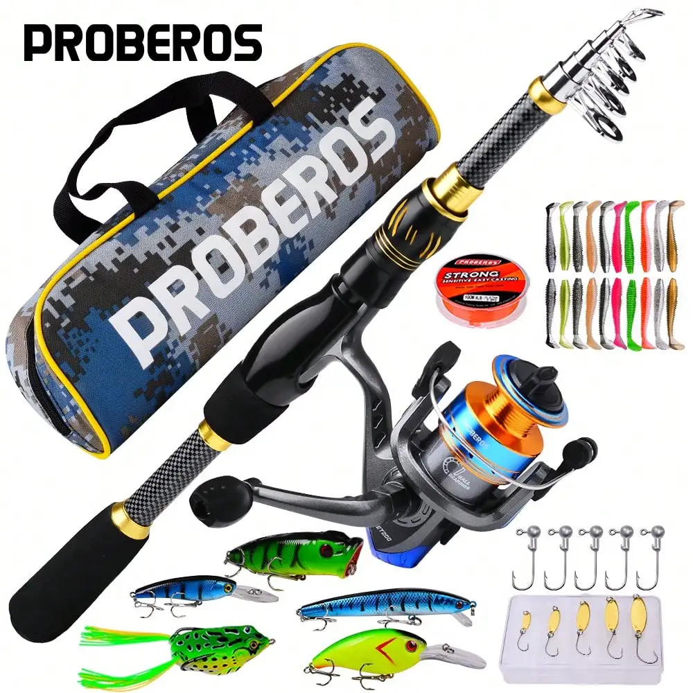 PRO BEROS Proberos Fishing Rod Kit, 4.9FT-7.9FT Carbon Fiber Reel Combo Pole And Telescopic Fishing With Line Lures Tackle Hooks Reel Carrier Bag For Adults Saltwater Freshwater Travel