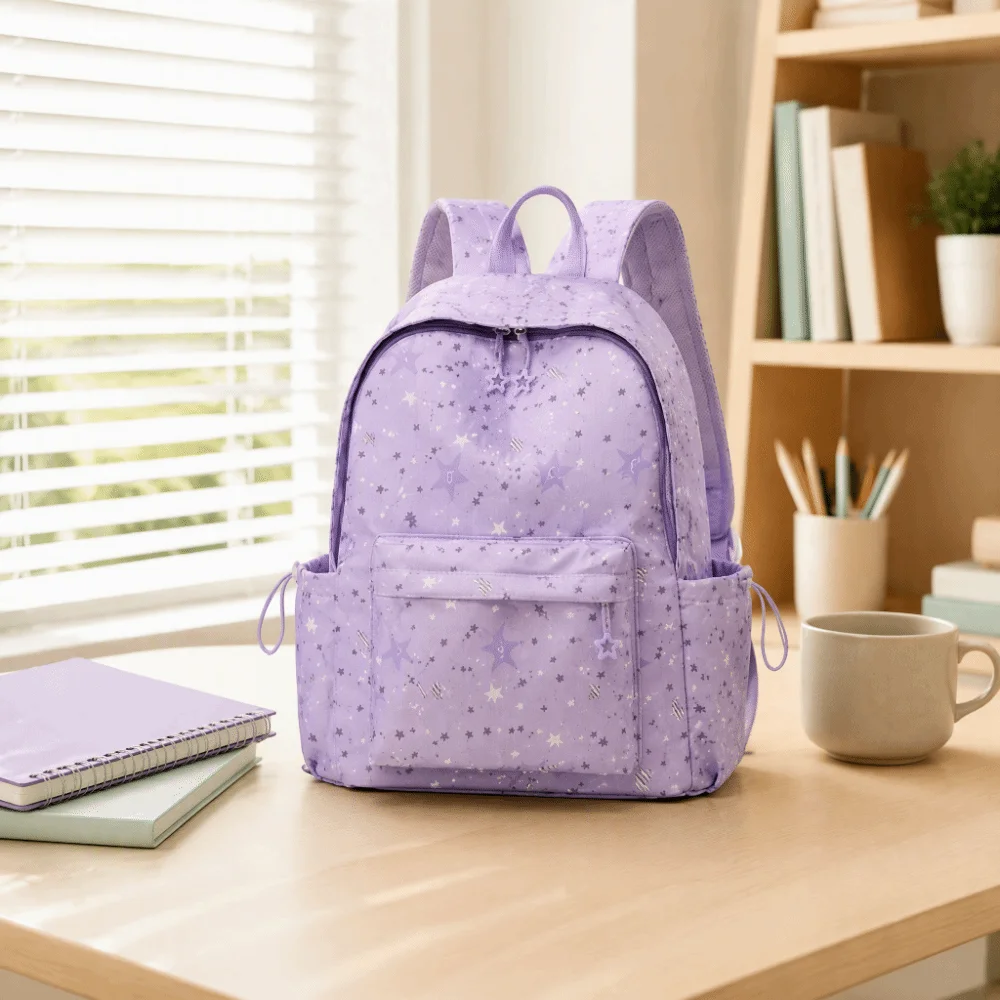 High Quality Star Pattern Schoolbag Lightweight Waterproof Shoulders Bag Solid Color Multi-layer Carry-on Luggage Hand Backpack
