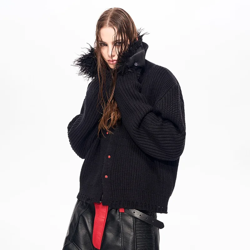 LUZHEN 2025 شتاء جديد الأصلي انفصال فو الفراء الرقبة الدافئة سترة مشغولة من الصوف الرجال العصرية وسيم الشارع سترة غير رسمية JY5230 #2