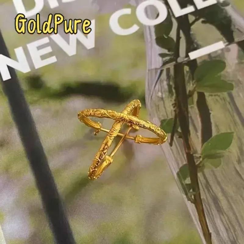 

Goldpure Luxury 24K 9999 Pure Gold real gold Peach Blossom Earrings Fashion Commuting Embossed Earrings for Women