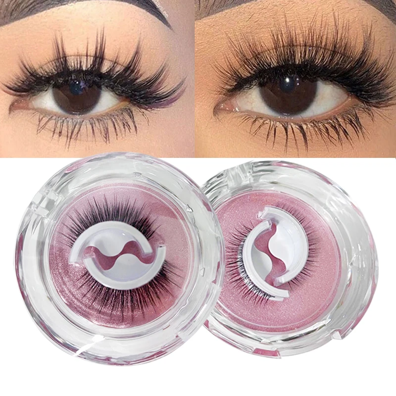 1pair Self-adhesive False Eyelashes 3D Glue Free Eyelash Strip Natural Mink Eyelash Reusable Lashes Extension Beauty Supplies