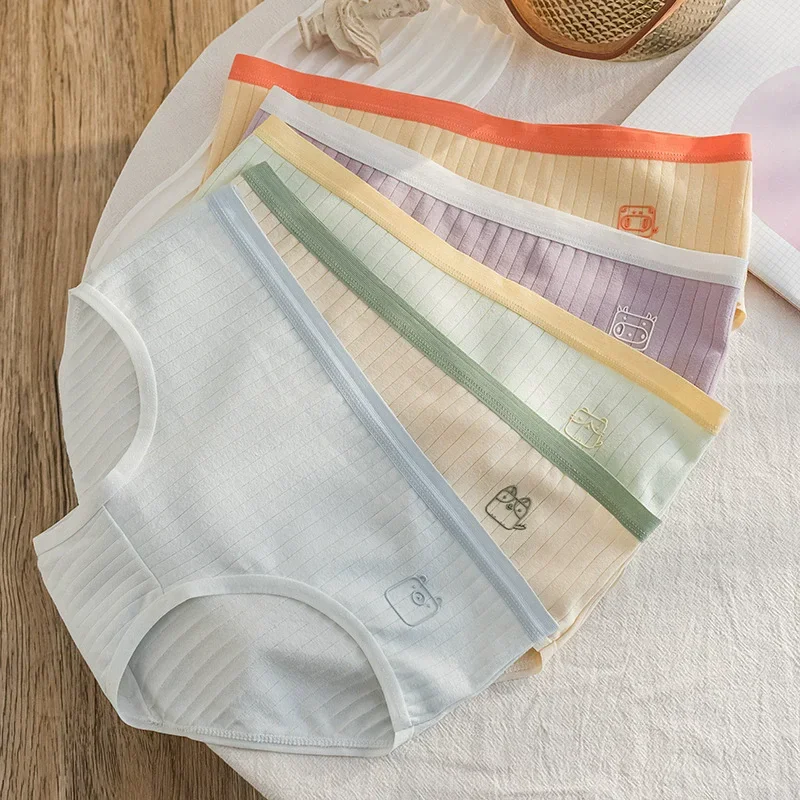 5Pcs Set Of Solid Color Mid Waist Women's Triangle Pants Cotton Breathable Personalized Underwear Women's Personalized Underwear