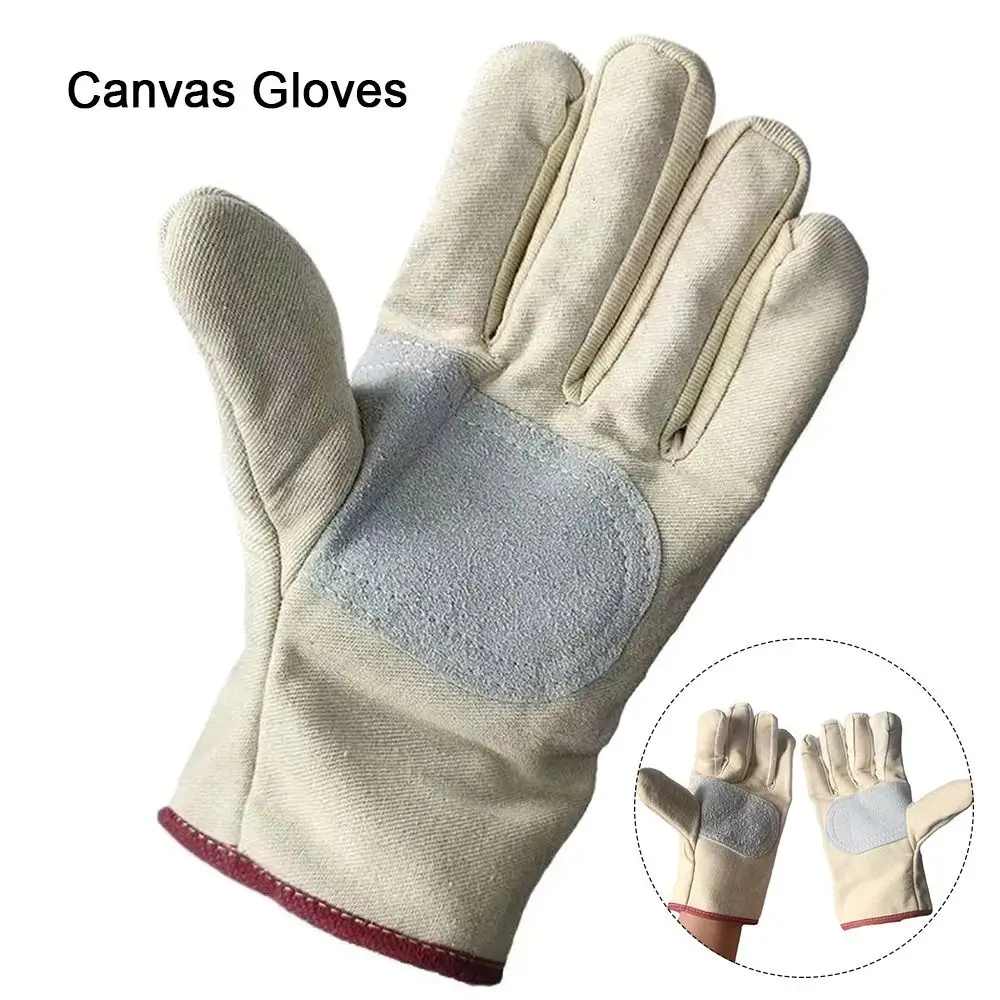 

1Pair Double Thickened Canvas Gloves Wear Resistant Thermal Insulation Labor Protection Gloves Anti Cutting Stab Proof