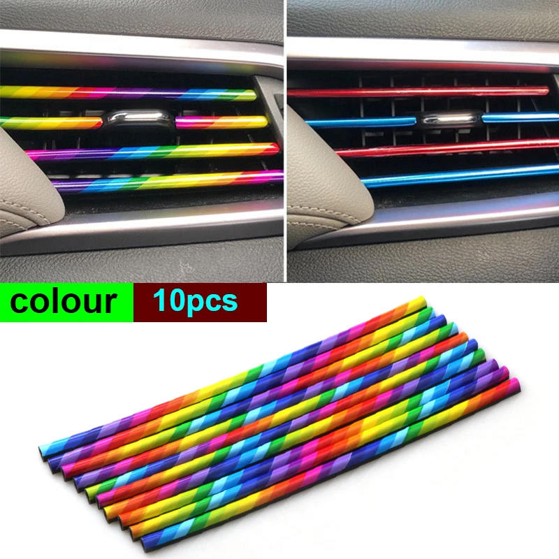 

10Pcs/set Car Air Conditioner Vent Outlet Trim Decor Strips U Shape Moulding PVC Colorful Shiny Car Trim Strips Decoration