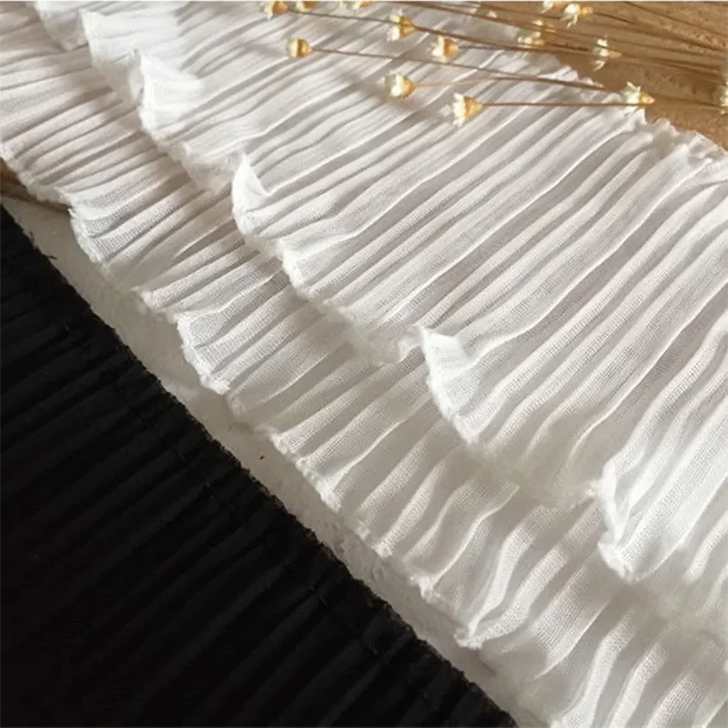 11cm Wide New Double Layer Soft Chiffon 3d Pleated Ruffle Needlework Lace Elastic Ruffle Trim Dress Curtain Hem Sewing Decor