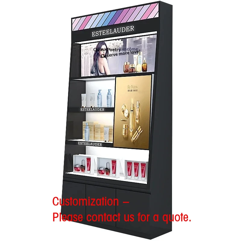 custom.Cosmetic Display Counter Beauty Salon Product Display Shelf Black and White Rectangular Display Cabinet Storage Shelf