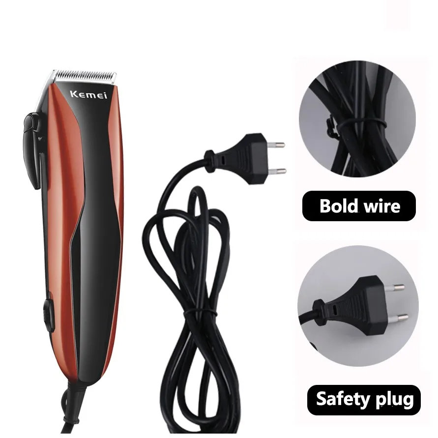 Kemei KM-6357 10w Pro Corded hair Clipper Electric Hair Cutting Trimmer Sharpening Blades plug in Grooming kit with Taper Lever