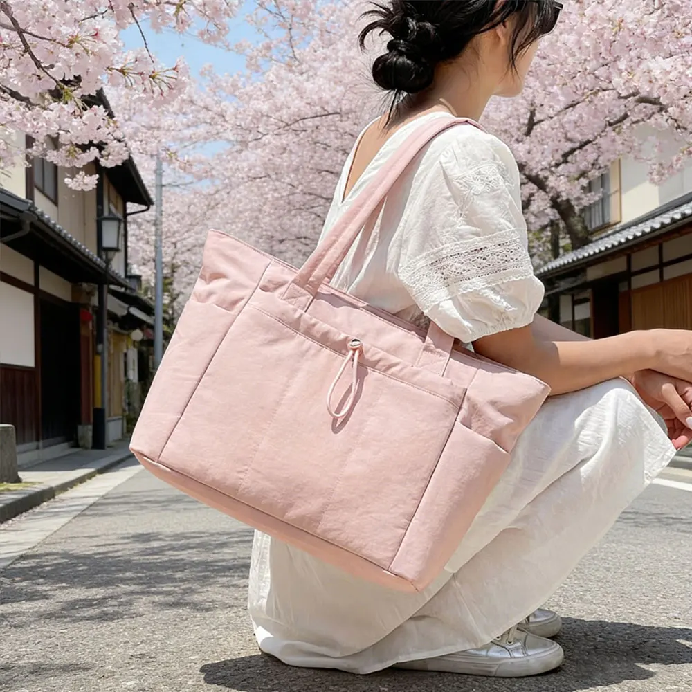 

Большая сумка-тоут в японском стиле для женщин, нейлоновая сумка через плечо с множеством карманов, повседневная сумка для ежедневных поездок, путешествий и шопинга