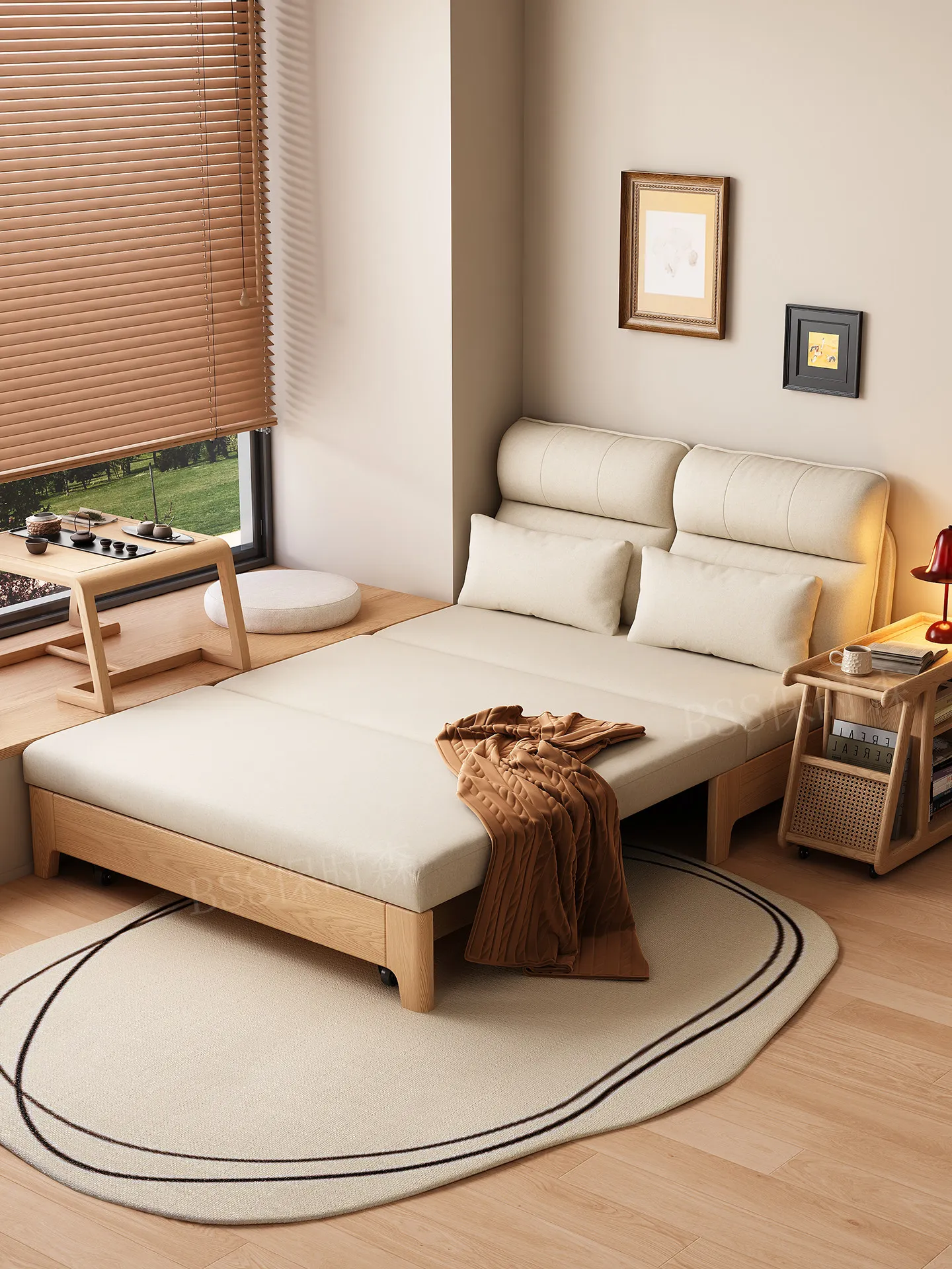 

DSA solid wood sofa bed folding telescopic dual-purpose single double living room multi-purpose study living room sofa sofa