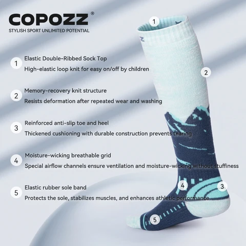 COPOZZ Детские лыжные носки из овечьей шерсти