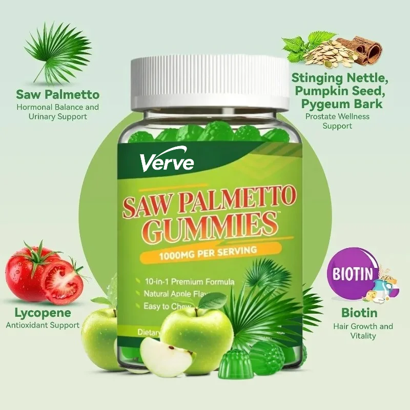 Saw Palm Gummies, Containing Pumpkin Seed Extract Cloves, Stinging Nettles, Supporting Prostate, Urinary, and Hair Health