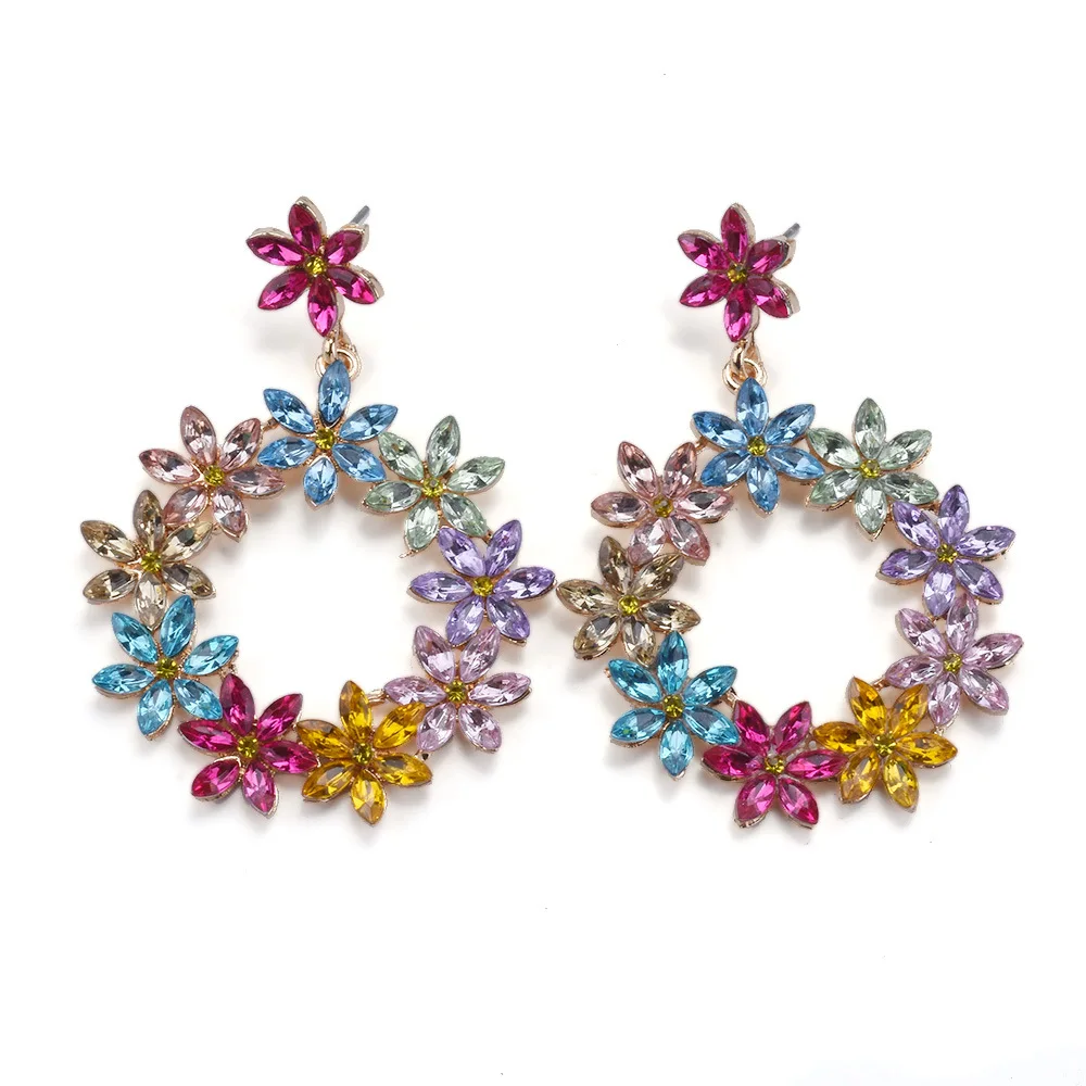 Cross-border earrings autumn and winter new big gem water drop diamond stud earrings temperament hollow exaggerated earrings wom