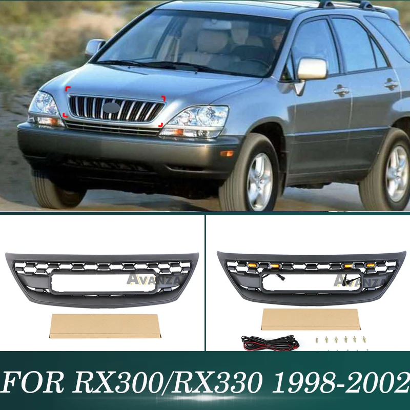 Auto Parts Front Grille With Light Fits For LEXUS RX300/RX330 1998-2002 Matte Black Racing Grill