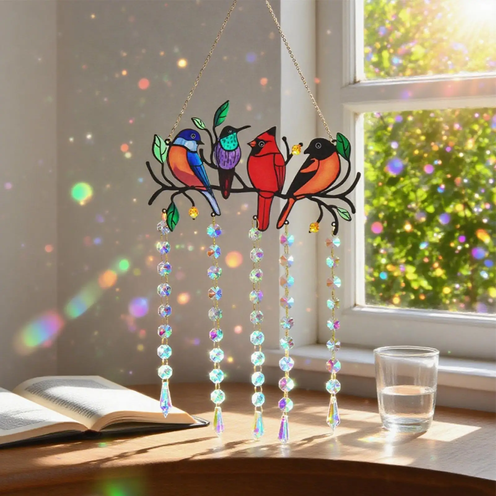 Bird Light Catcher Outdoor Stained Crystal Bird Light Catcher Rainbow Ornament For Bedroom Housewarming Party Patio Tree