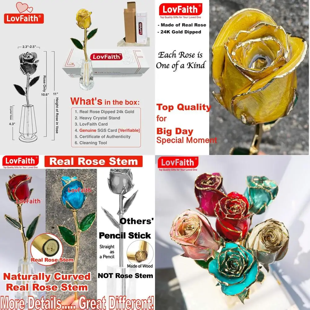 

24K Gold-Dipped Real Rose with Crystal Stand - Perfect Anniversary or Birthday Gift for Her