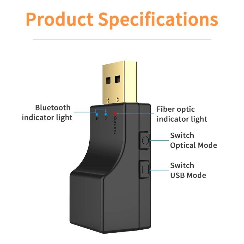 VAORLO Optical Fiber/USB Bluetooth Audio Transmitter USB Dongle Low Latency Stereo Wireless Adapter For Switch/PC/TV/PS4/XBOX