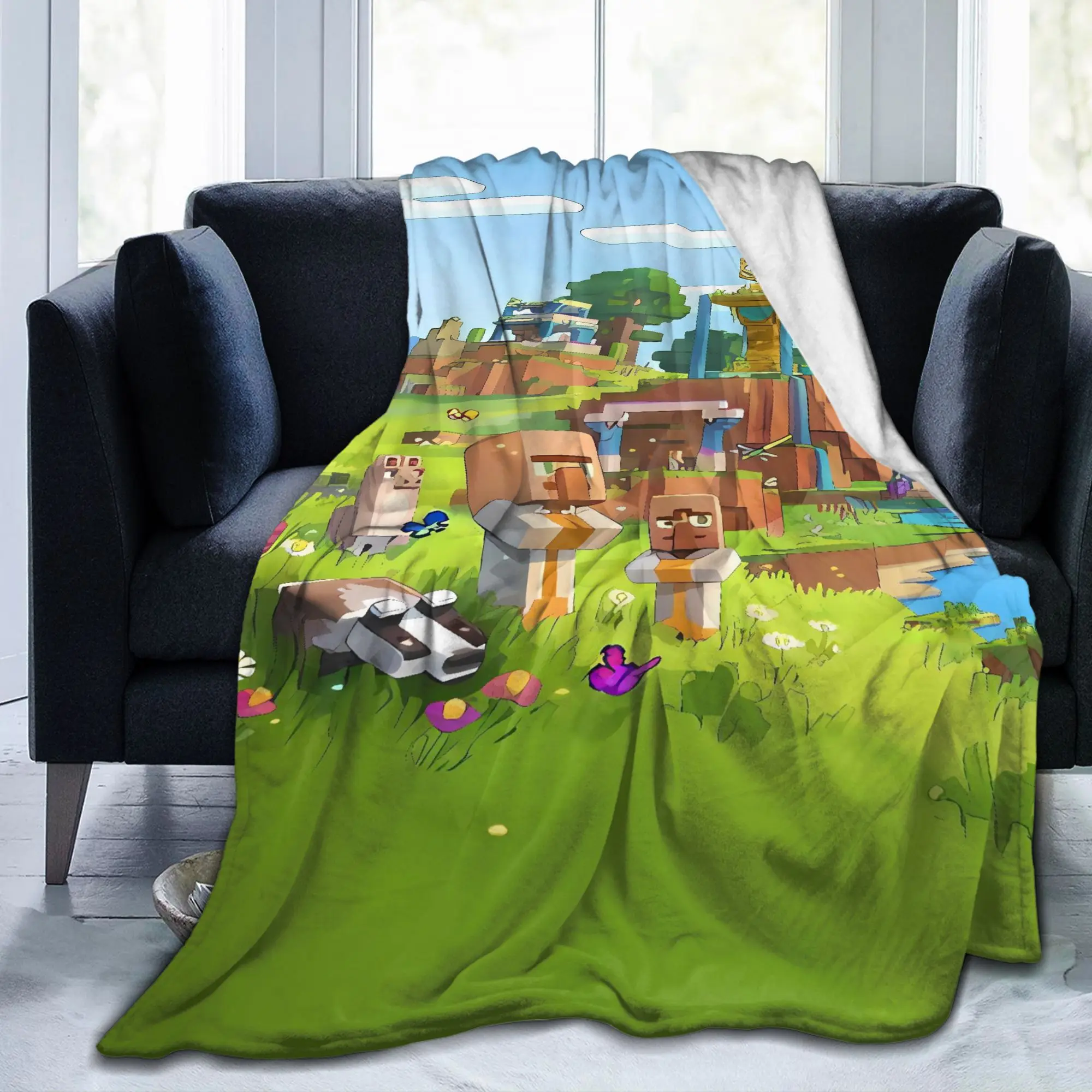 Game M-Minecrafts Flannel Blankets  Soft Throw Blanket for Bedroom Airplane Travel Novelty Bedspread Sofa Bed Cover