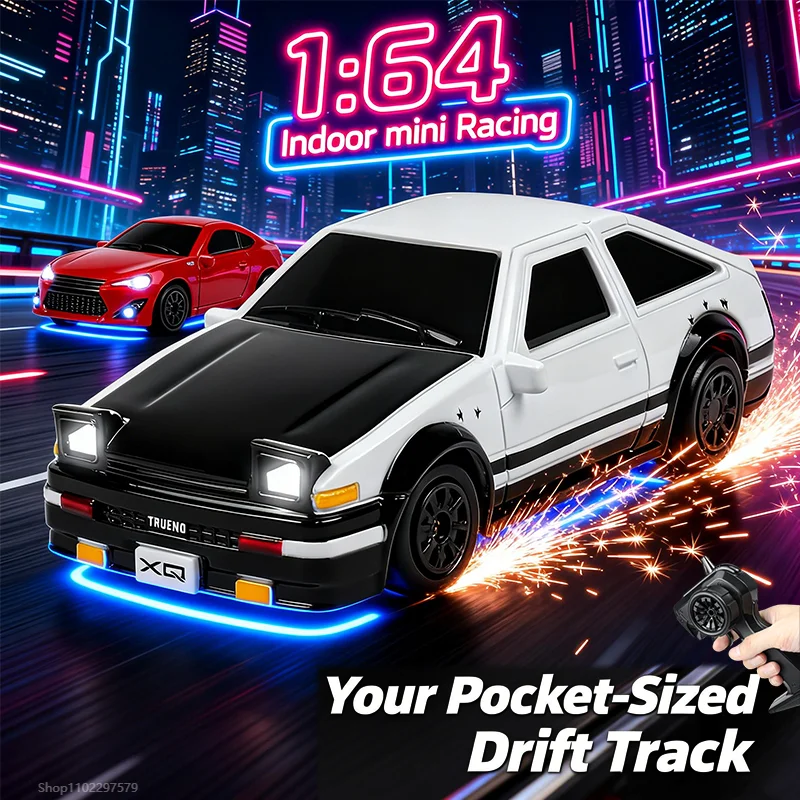 Mini coche de carreras RC a escala 1:64 con giro de 360° y control remoto con giroscopio de 2,4 GHz. Juguete profesional de carreras turbo de alta velocidad. Regalo de cumpleaños.