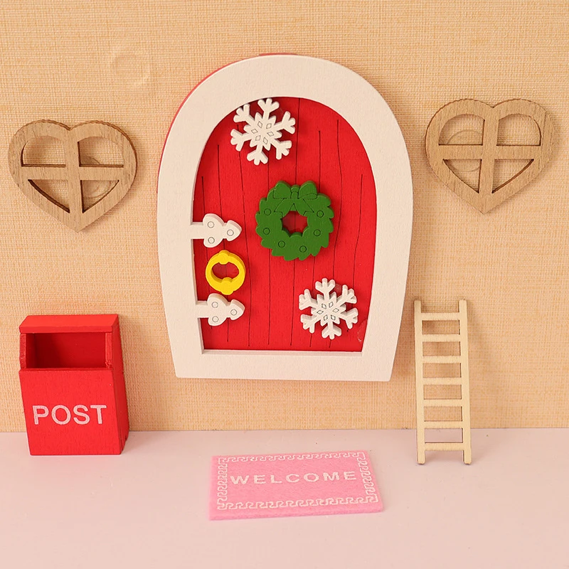 1:12 Dollhouse Miniature Fairy Door Christmas Elf Door House Model Garden Decor Toy Doll House Accessories