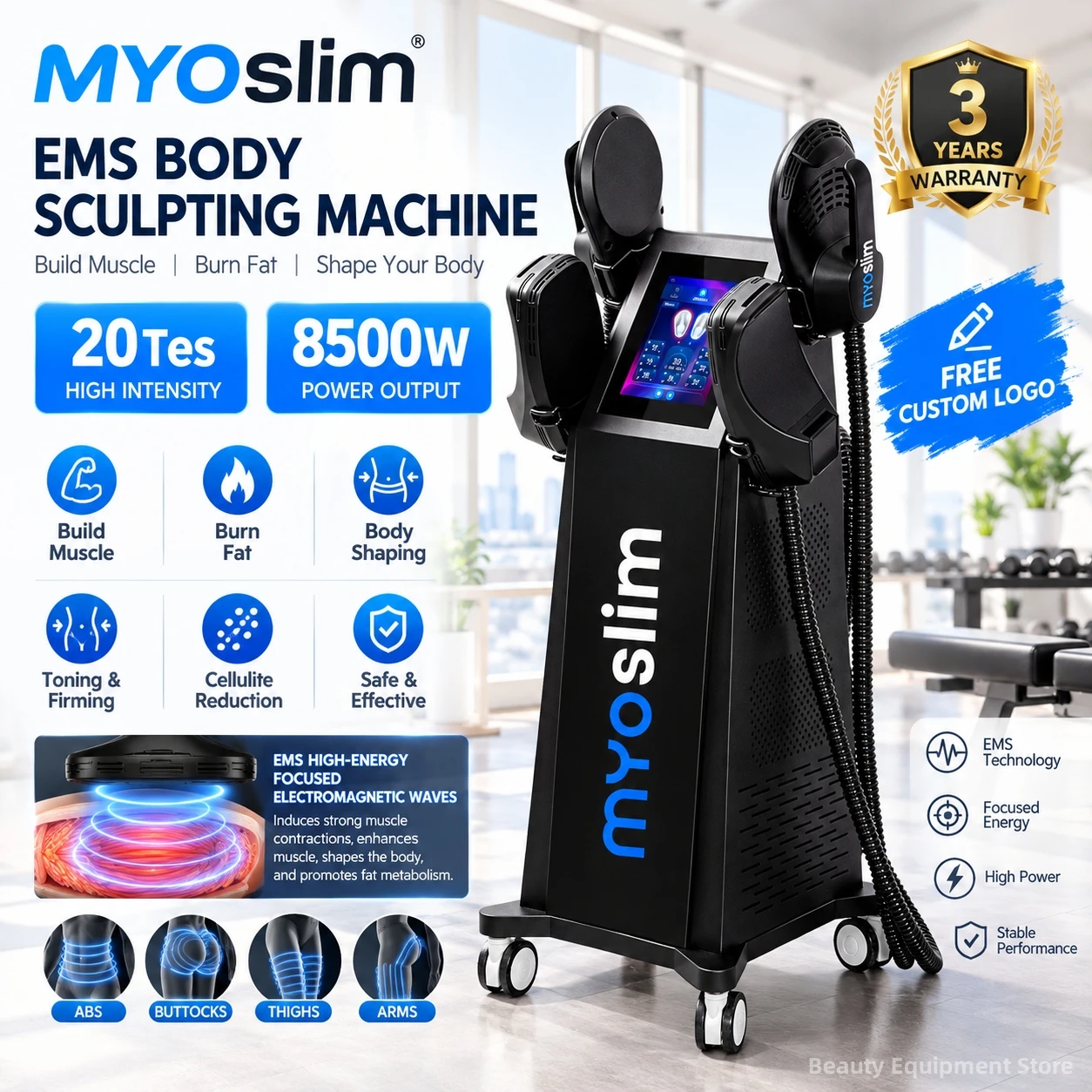 MYOslim EMS Body Sculpting Machine with 4 Treatment Heads Muscle Growth Fat Reduction Buttocks Lifting Waist Training Device
