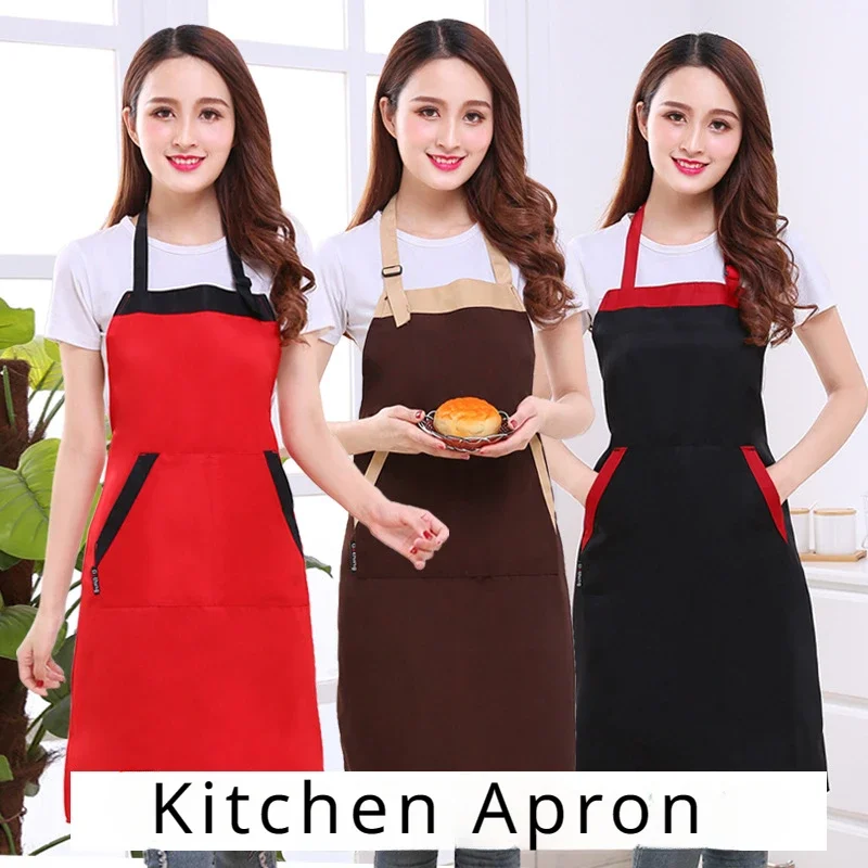 Kitchen Chef Apron Men Women Restaurant Cook Waiter Bib Aprons with Pockets