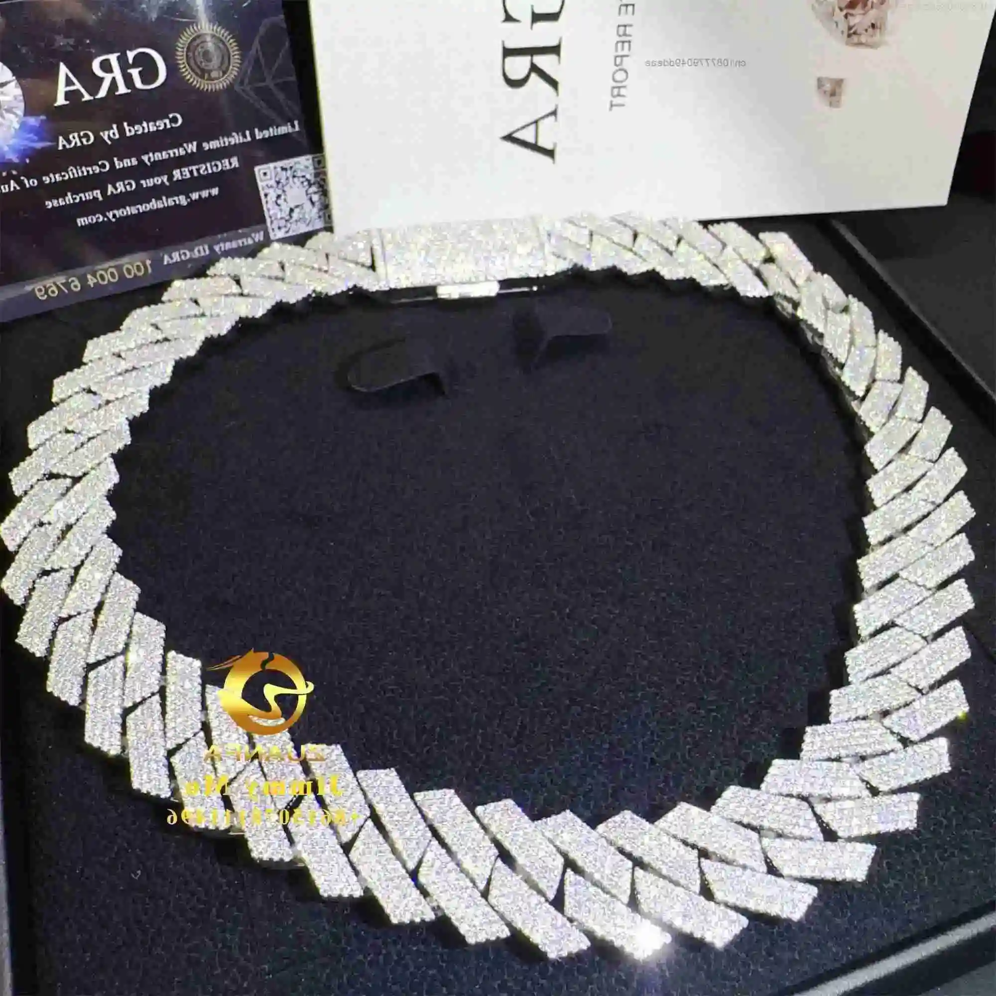 

New Design Luxury Big Guy Heavy 925 Solid Silver 19mm 4 Rows Iced Out Hip Hop VVS1 Moissanite Diamond Miami Cuban Link Chain