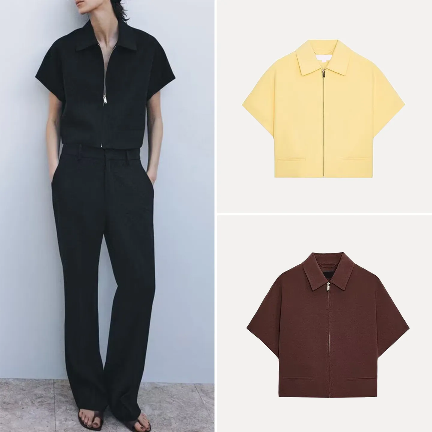 

Fashionable Zipper Short Sleeve Collared Short Jacket Women's Summer 2026 New Arrival Casual Style Standard Fit Outerwear