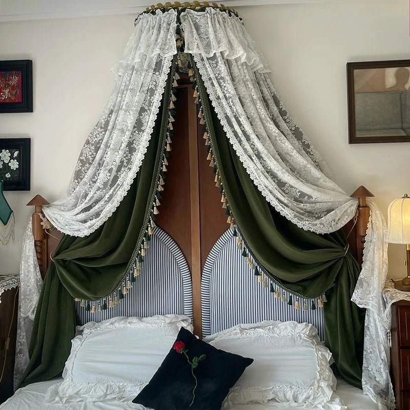 Medieval French retro blackout velvet bed mantle bedside decoration princess gauze mantle bedside curtain bedroom shooting