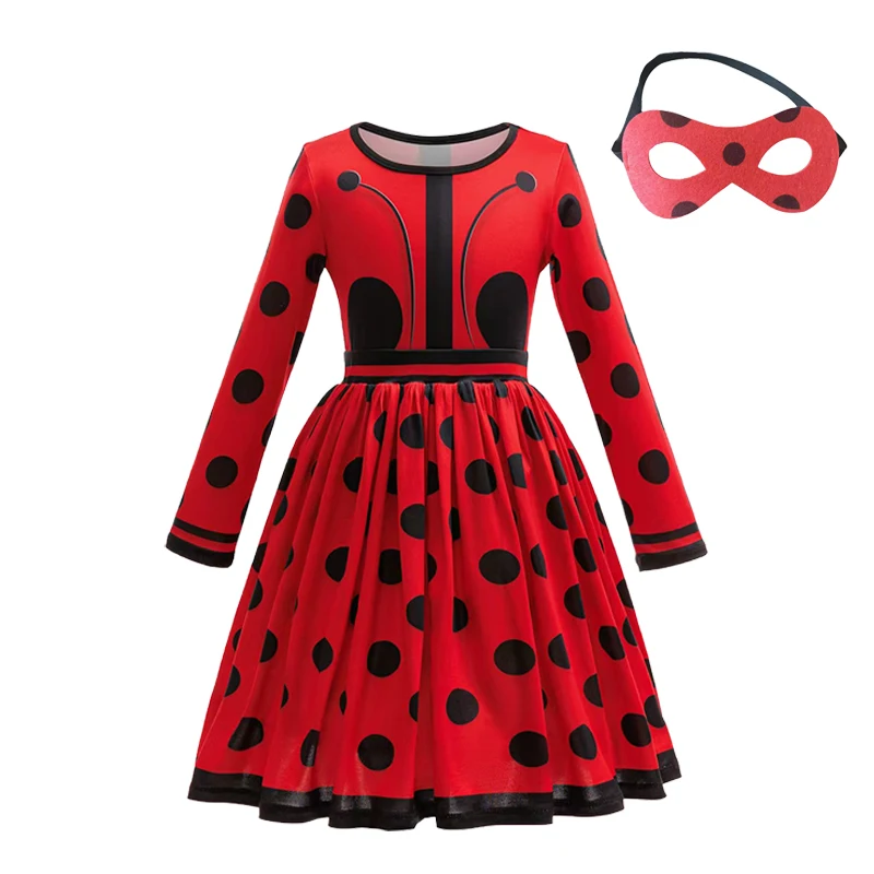 

New Halloween cosplay costumes for girls aged 3-10 years old, polka dots long sleeves, special holiday costumes for girls Hallow