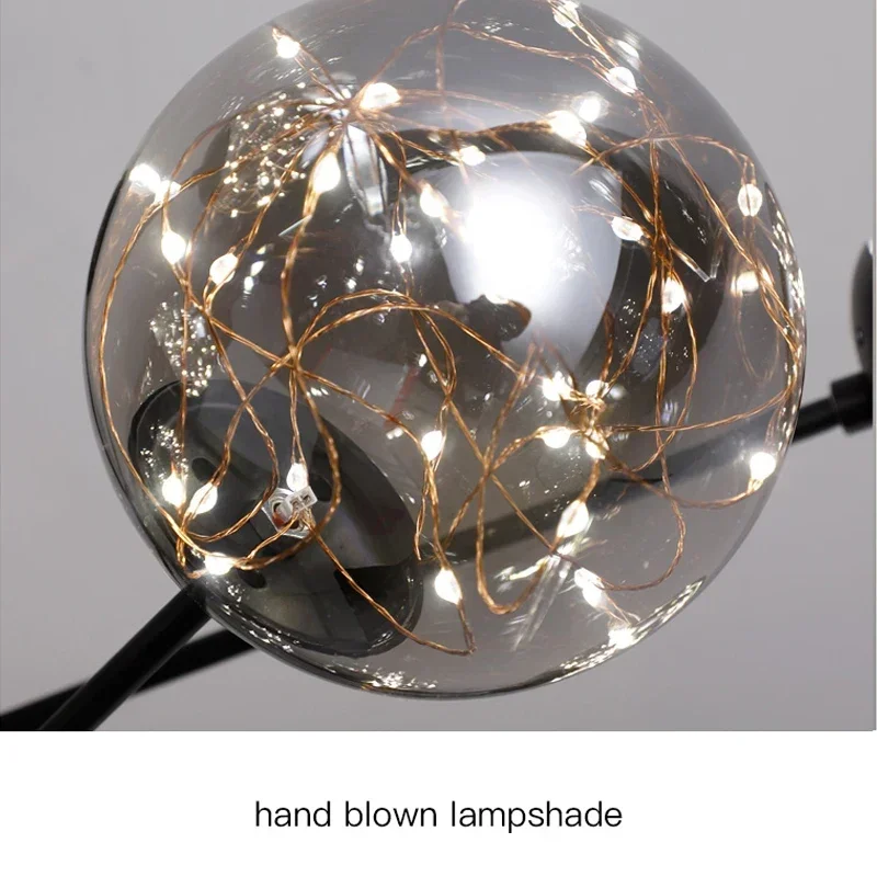 Modern Branch Glass Ball Led Chandeliers Dimmable for Living Room Bedroom Dining Table Ceiling Pendant Lamp Home Decor Light