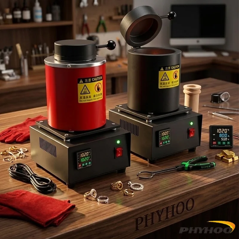 PHYHOO Electric Melting Furnace Digital Control Kiln For Casting Gold Silver Copper Scrap Smelting Jewelry Refining Purify Tool