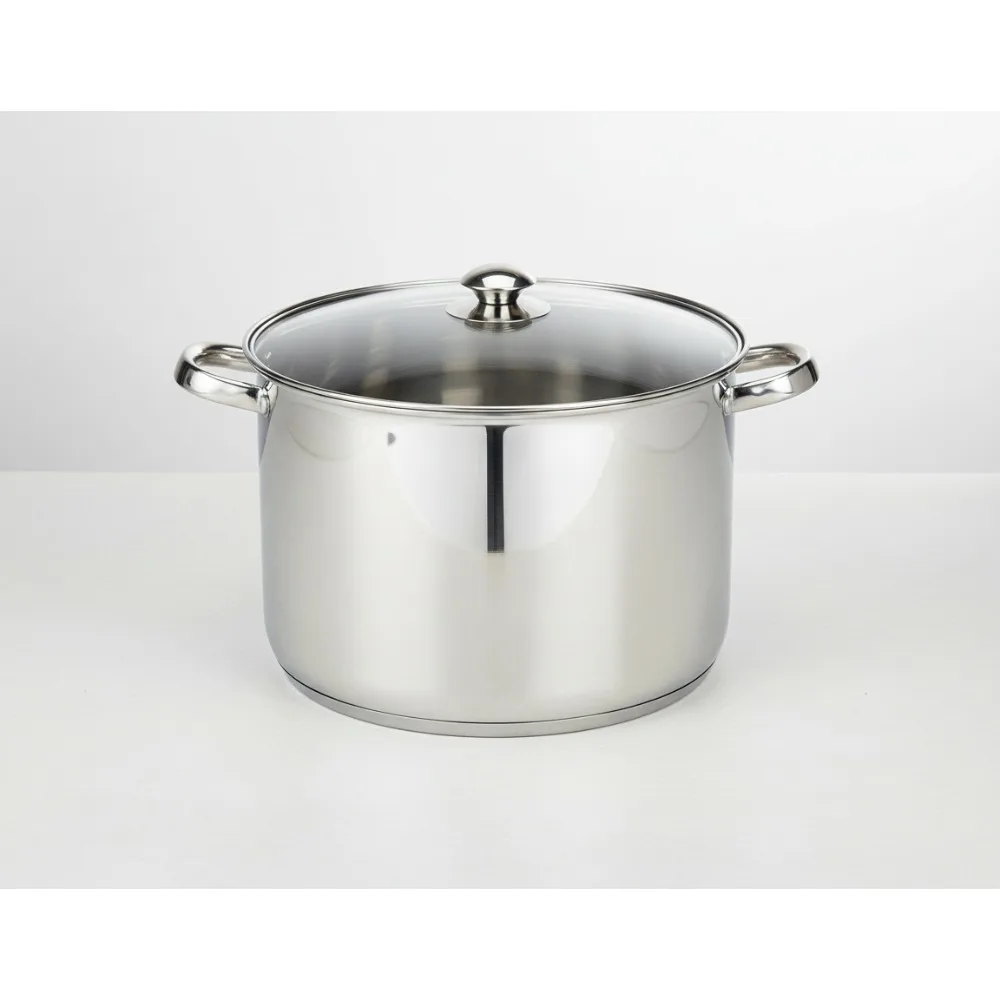 

12-литровая кастрюля из нержавеющей стали со стеклянной крышкой — можно мыть в духовке и в посудомоечной машине — идеально подходит для семейного приготовления и приготовления еды