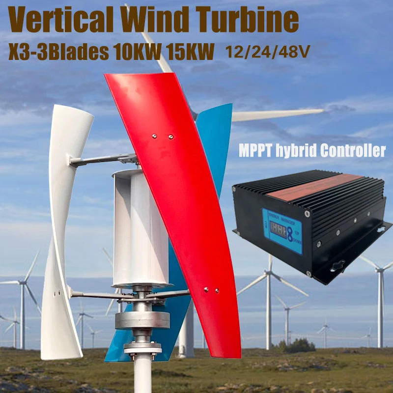 

Wind Turbine Vertical Axis Permanent Maglev Generator Electric Power Generator 12V-220V 15KW 10KW With Mppt Charge Controller