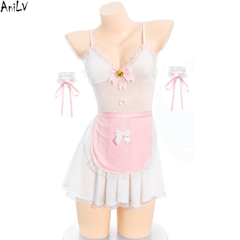 

AniLV Anime Sweet Maid Dress Sexy Lingerie Uniform Women Pajamas Temptation Outfits Erotic Costumes