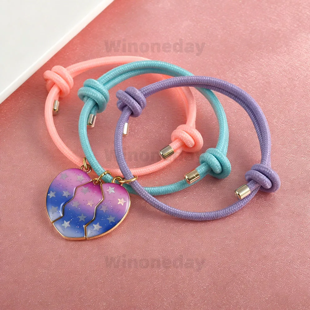 Winoneday 3Pcs/set Star Sequin Gradient Heart Best Friend Bracelet BFF Friendship Jewelry Gifts for Women
